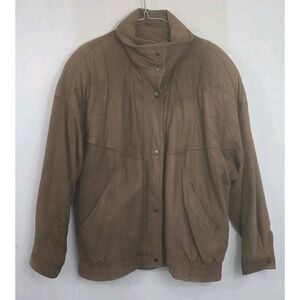 Tannery West Women's Large Brown Bomber Leather Jacket Insulated Lined Zip